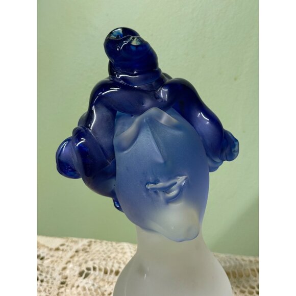 Vintage 90's Fellerman Art Glass Head Sculpture Blue Hair - Picture 2 of 16